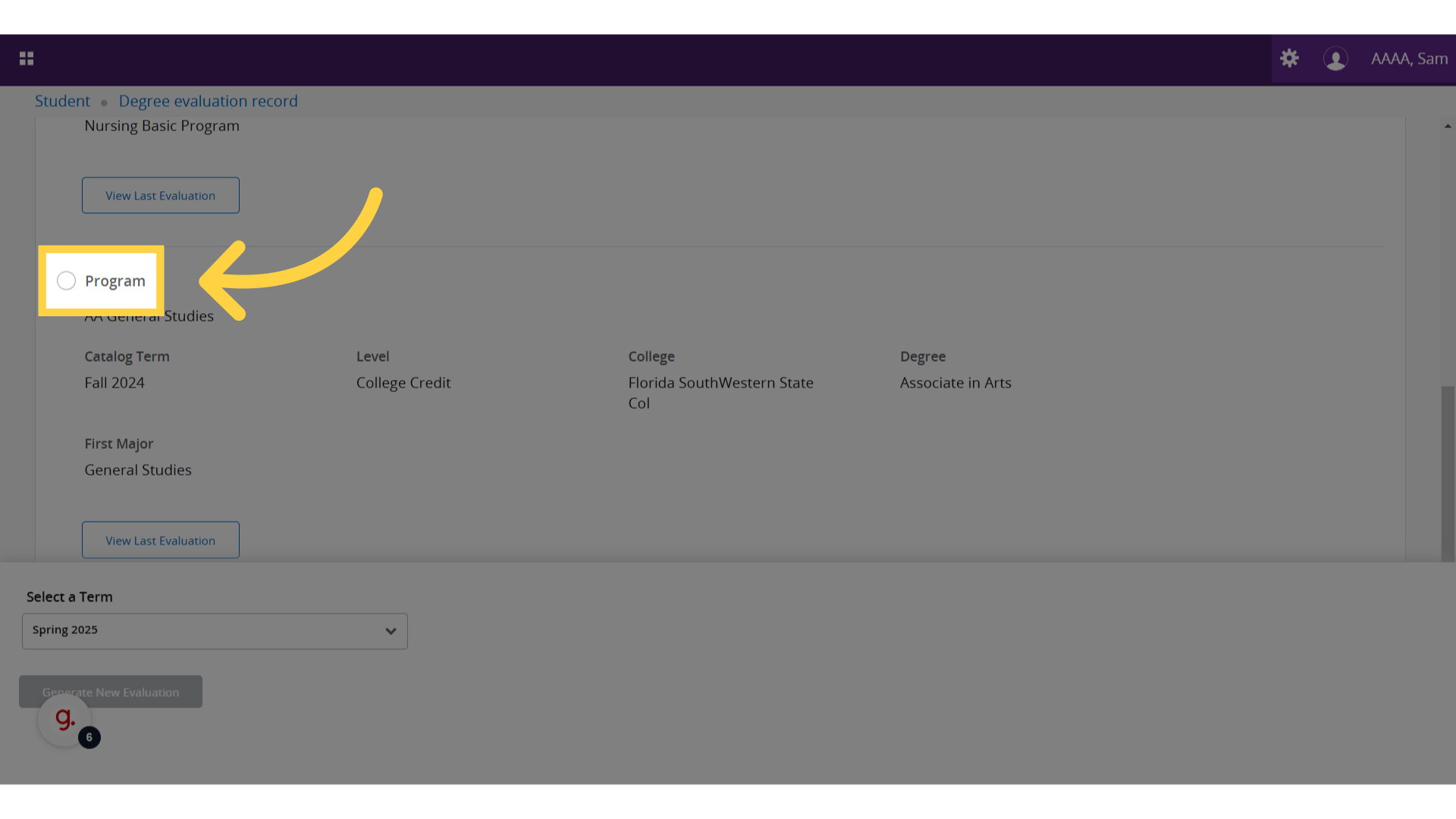 Yellow box around the "Program" option.