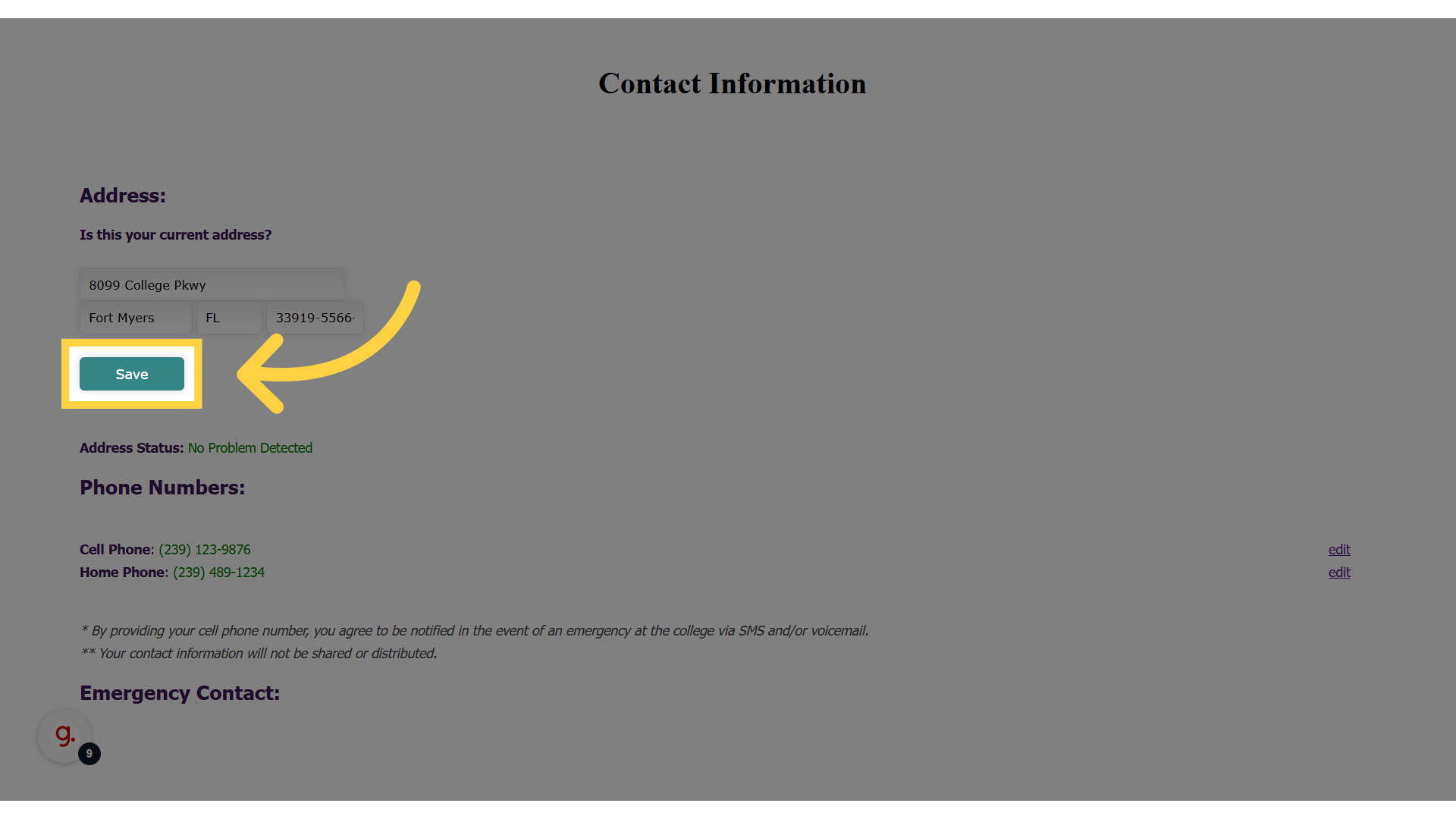 Yellow box around, and arrow pointing to, the "Save" button.