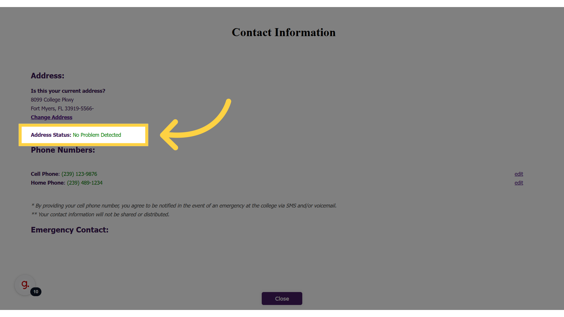 Yellow box around, and arrow pointing to, the "Address Status" item.