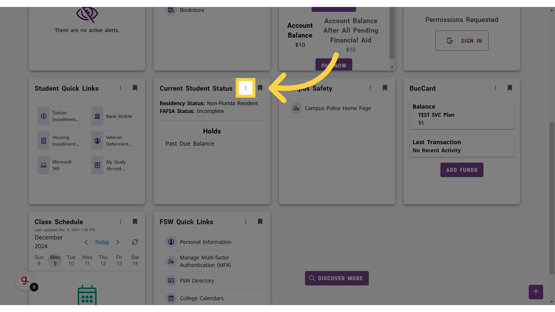 Yellow box around, and arrow pointing to, the kebab icon.