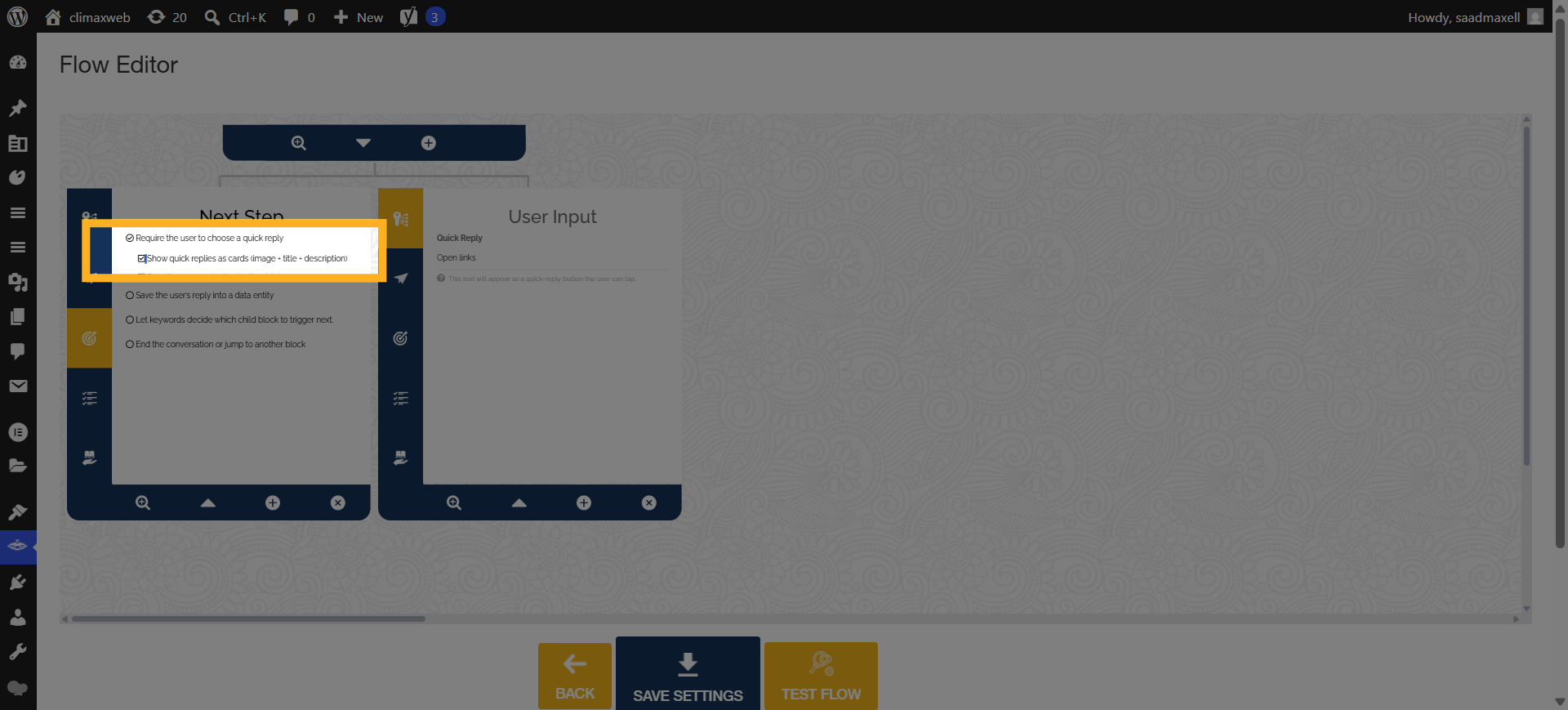 Enable a card response for a WhatsApp carousel flow