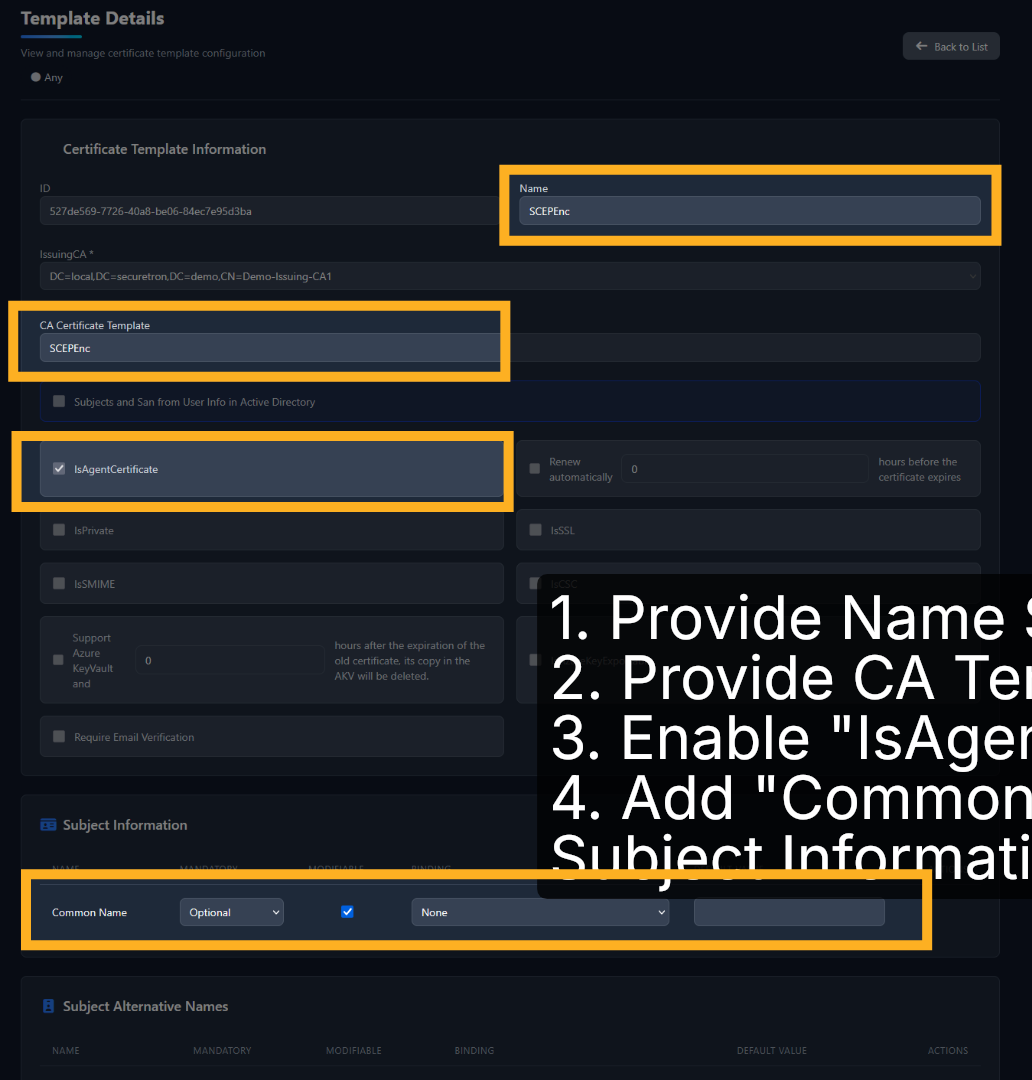 SCEPEnc Template Configuration