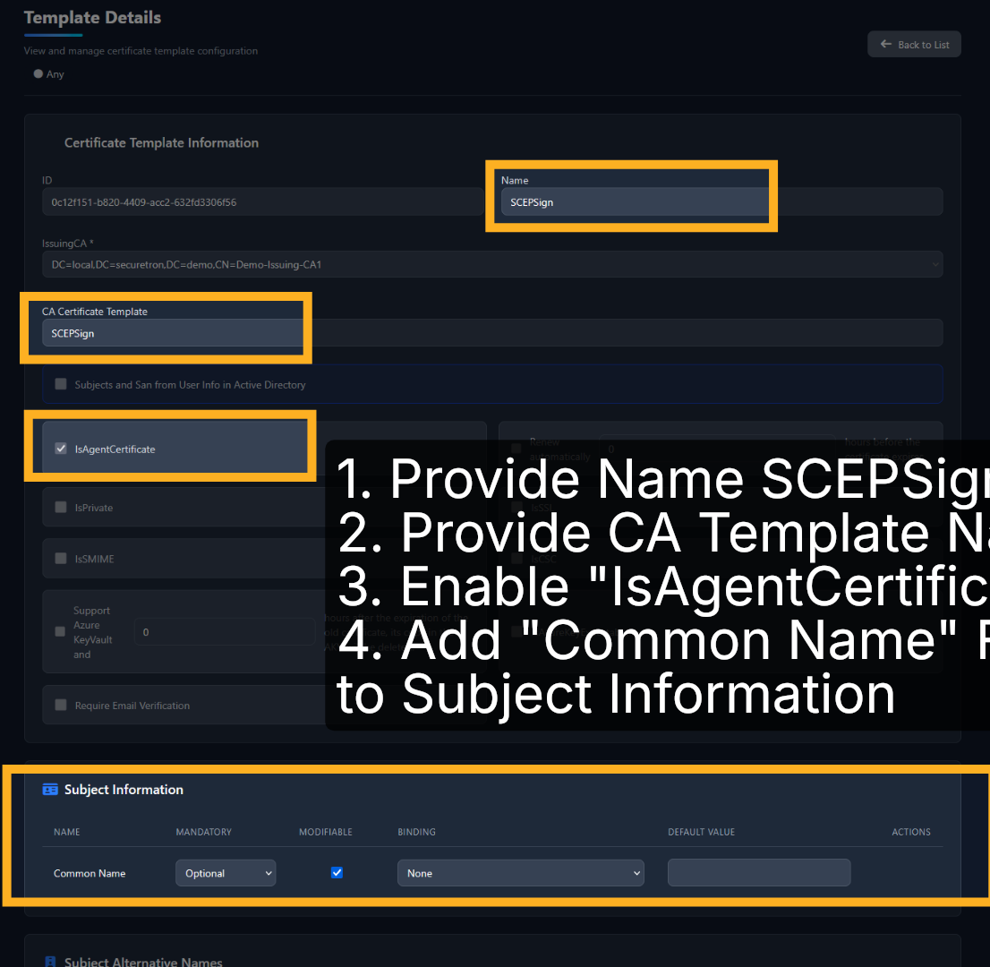 SCEPSign Template Configuration