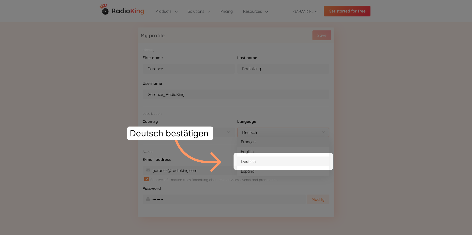 Deutsche Sprache bestätigen