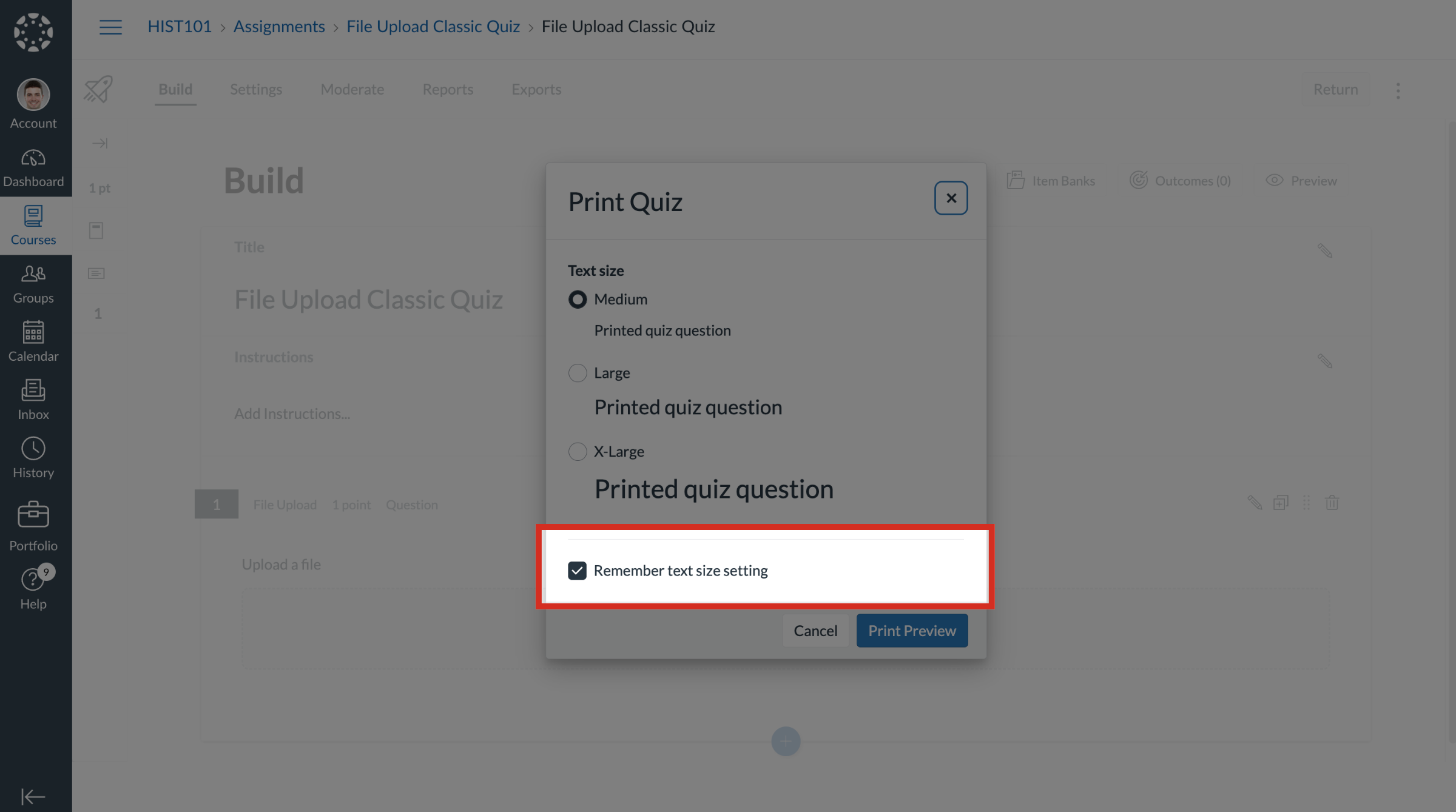 Remember Text Size Setting