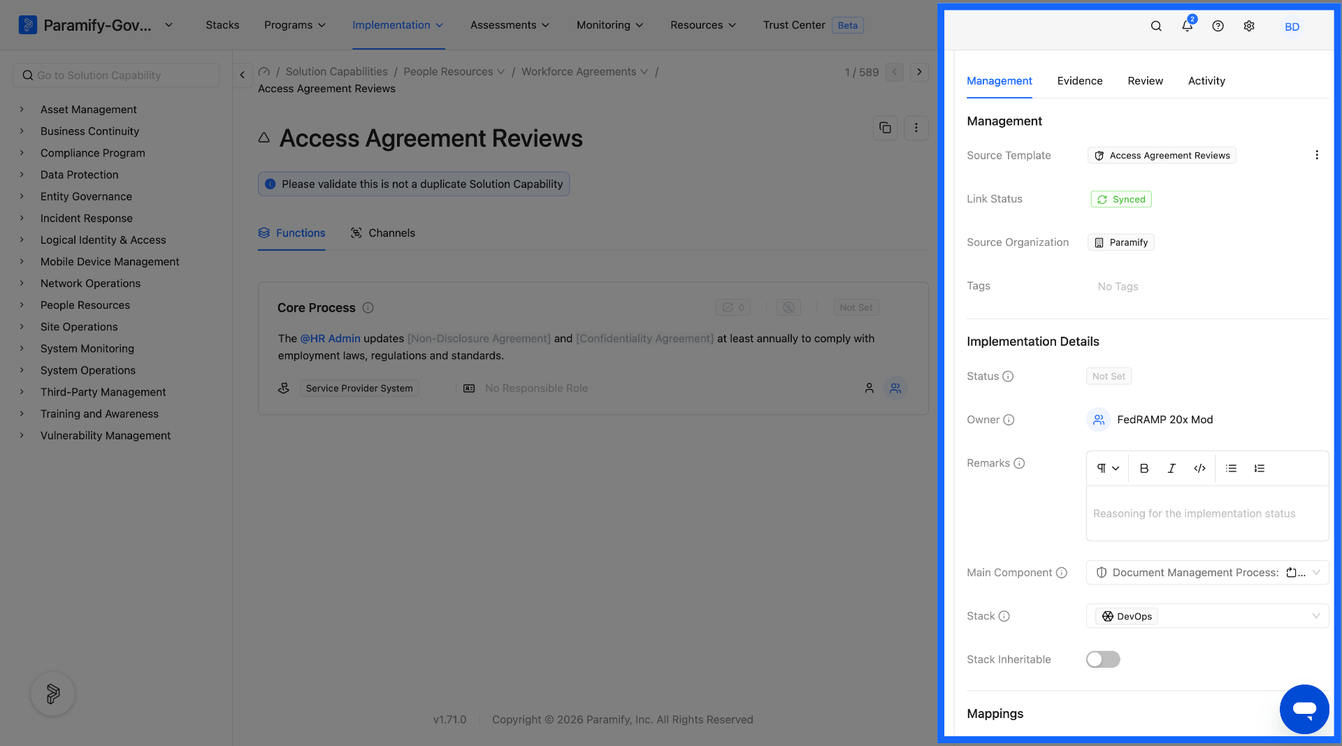 Open Agreement Reviews Section