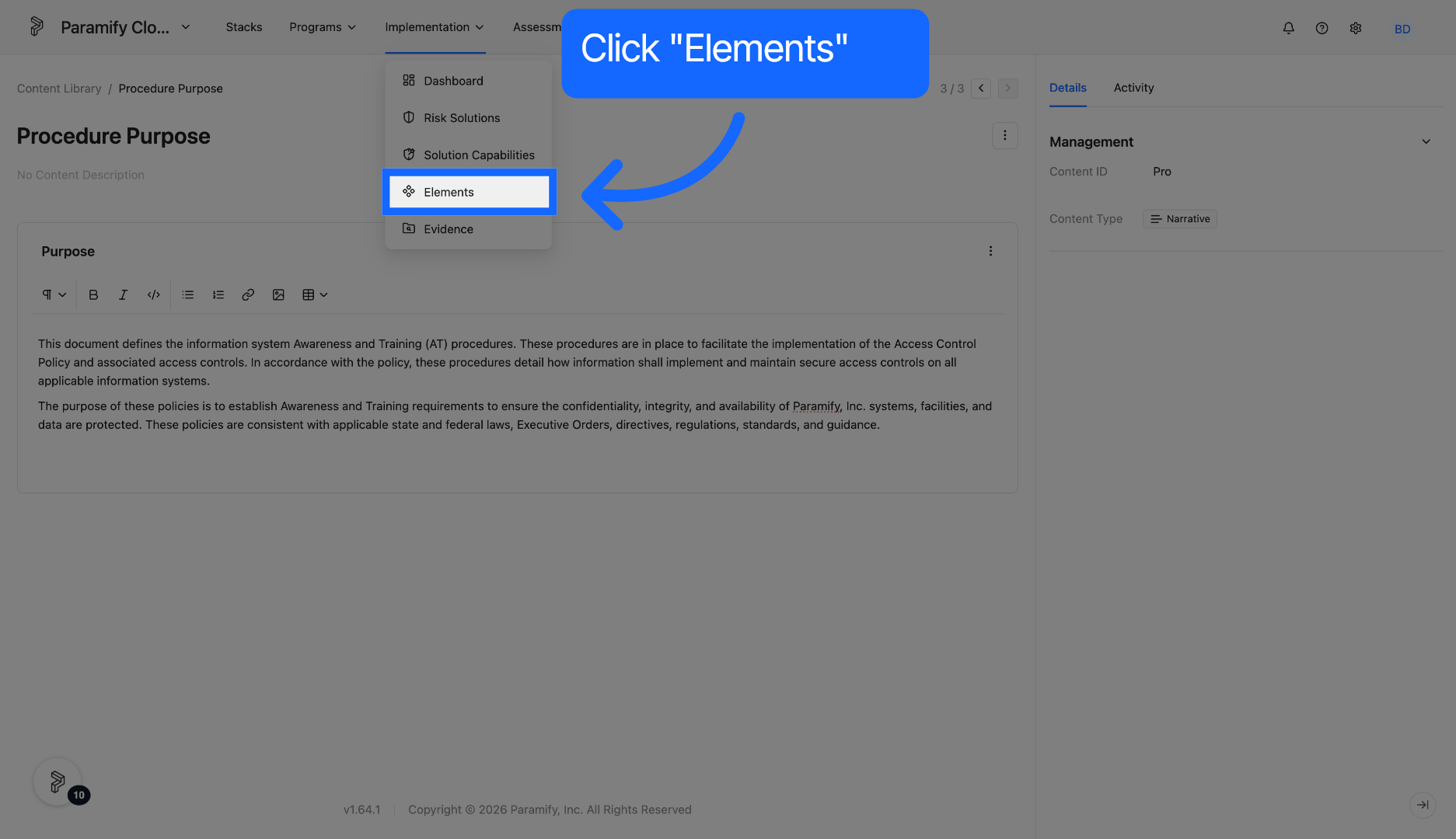 Access Elements Tab