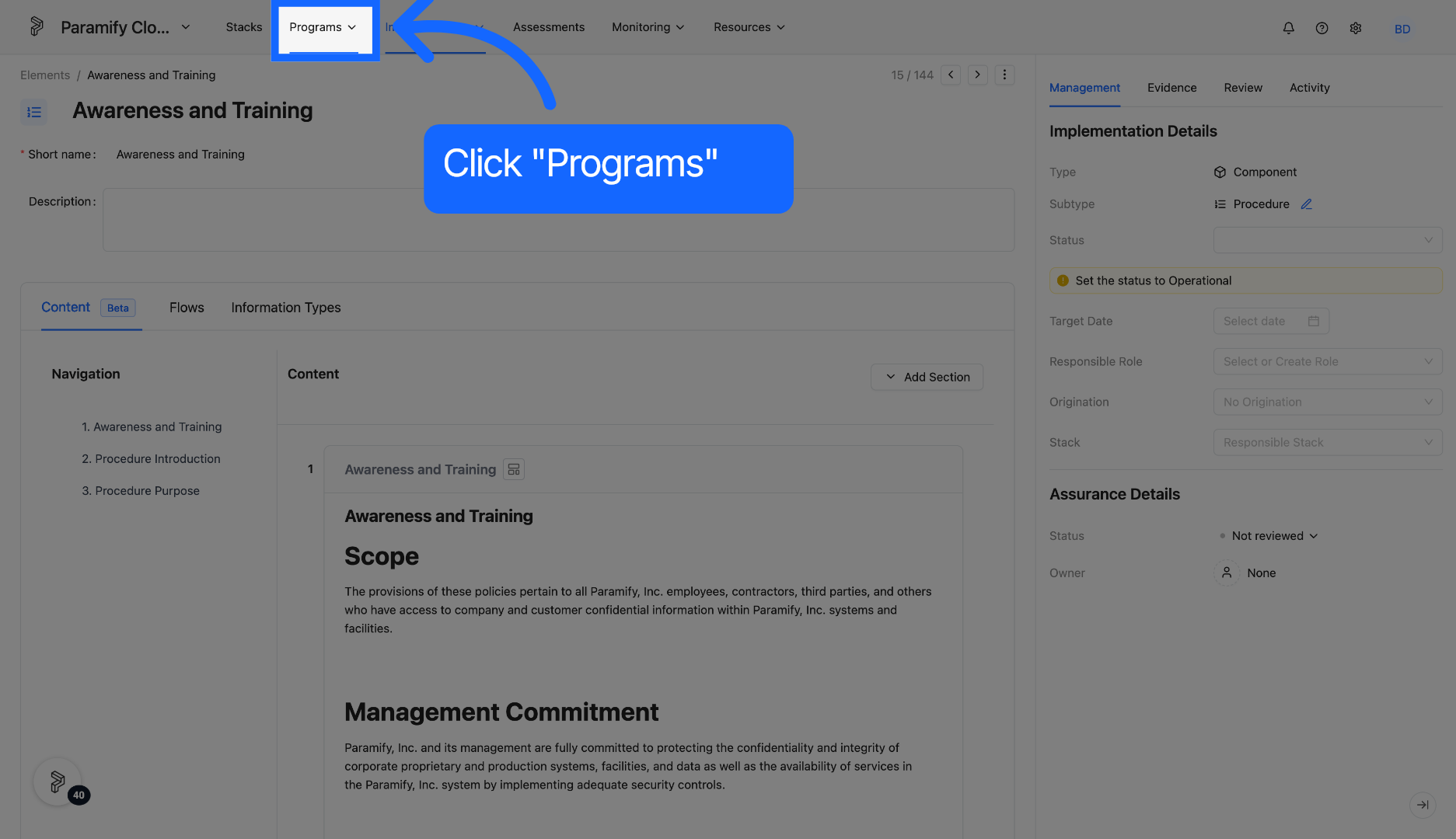 Access Programs Menu