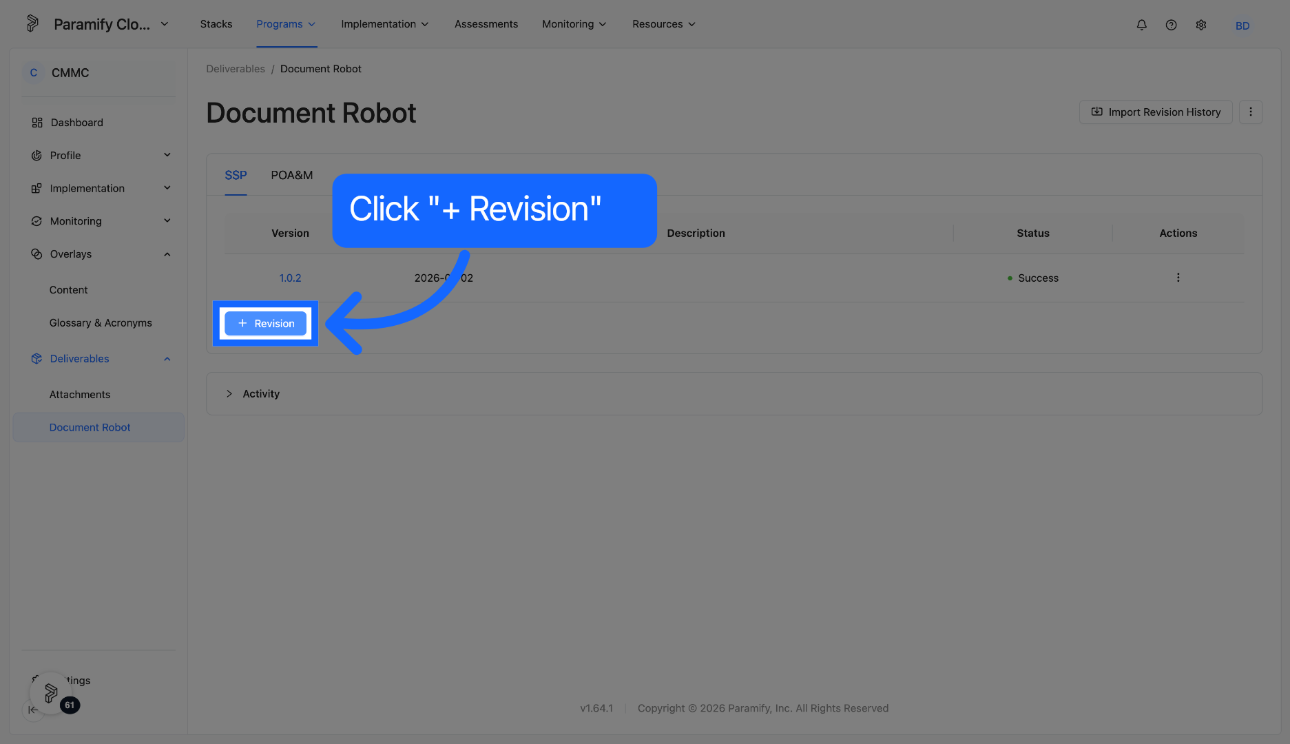 Select Revision Option
