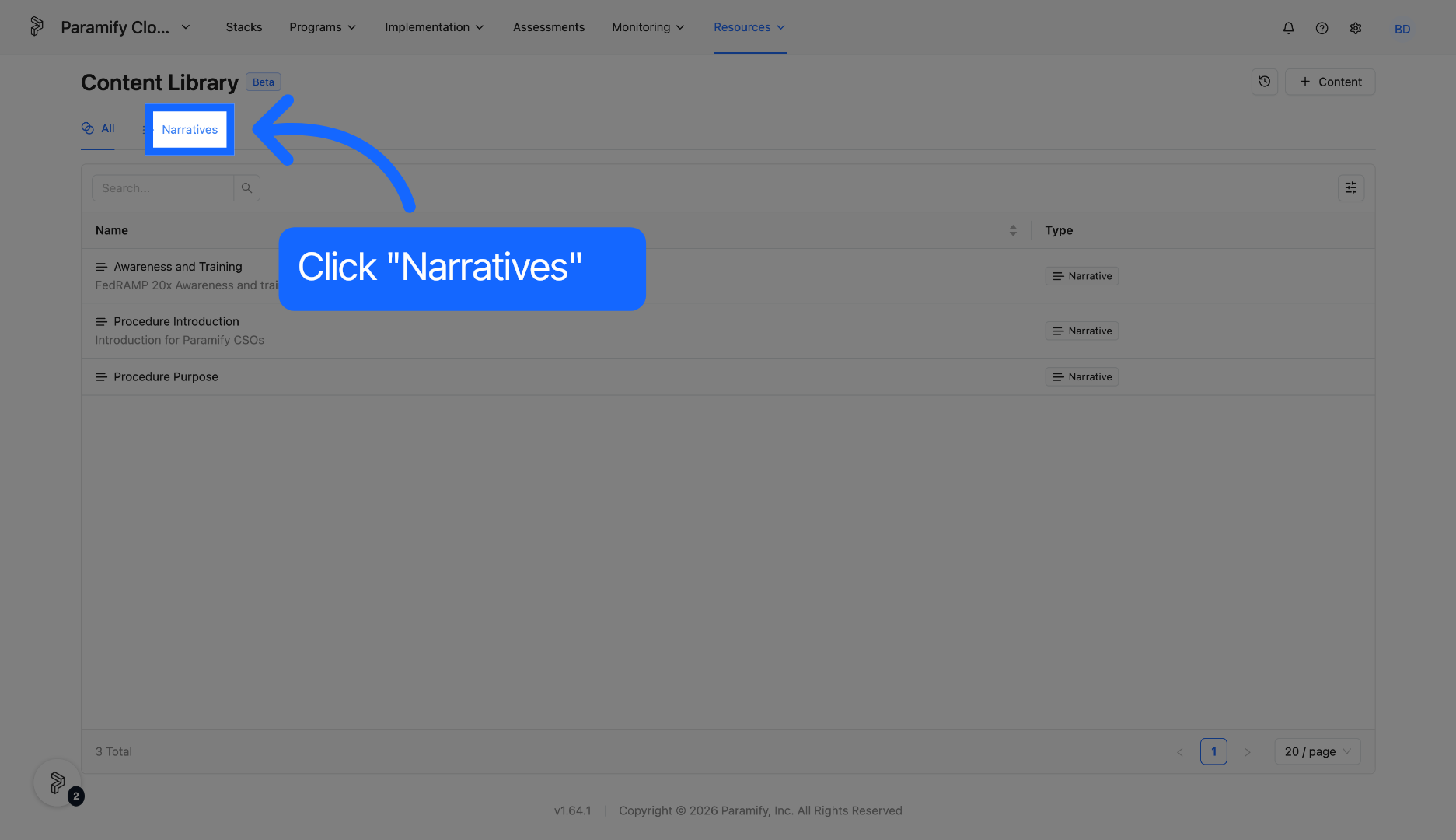 Open Narratives Menu