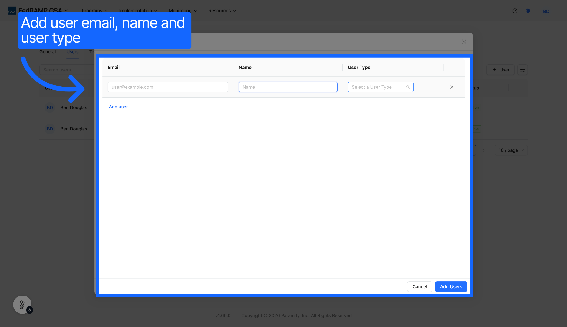Open User Type Options