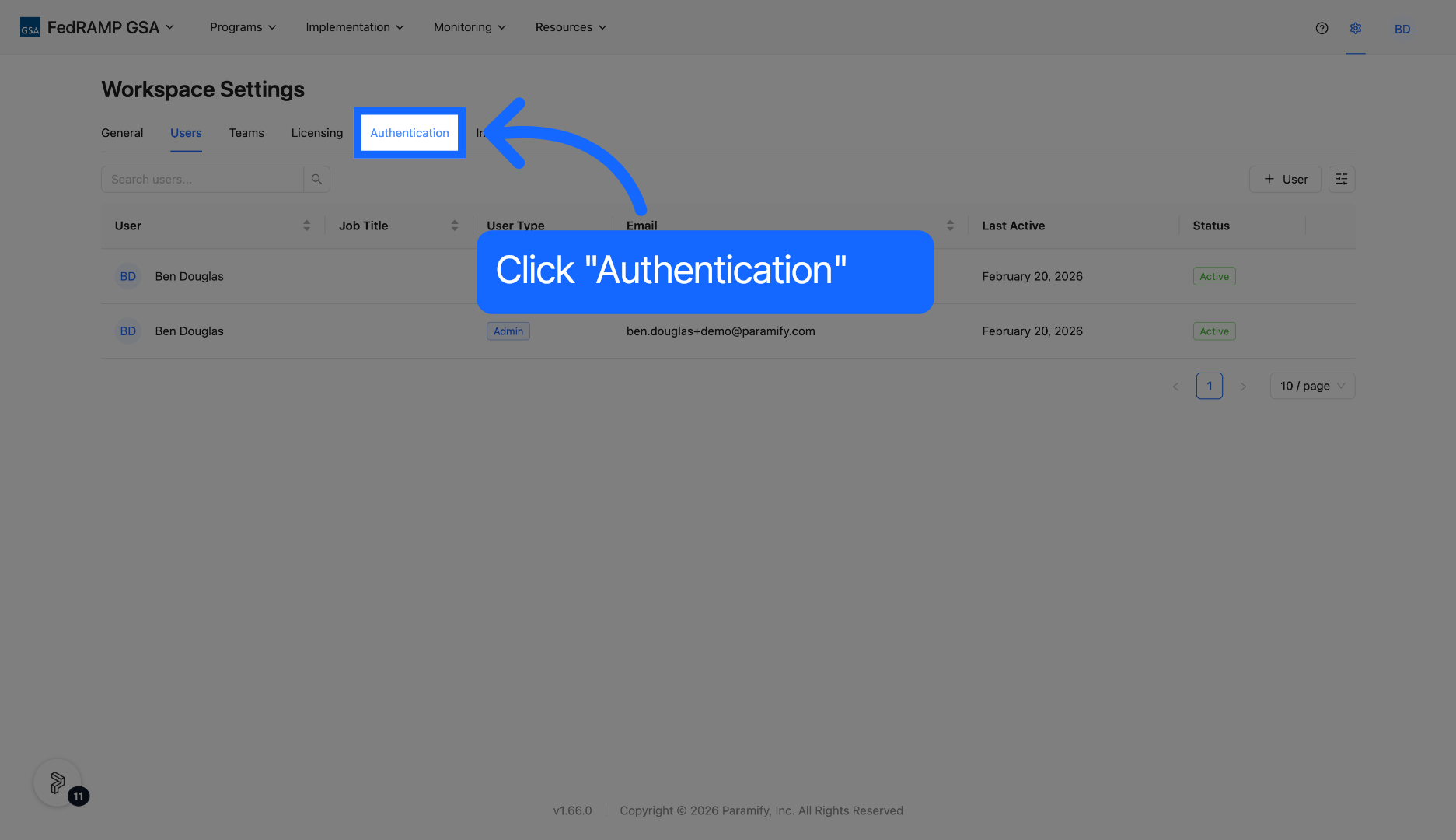 Access Authentication Settings