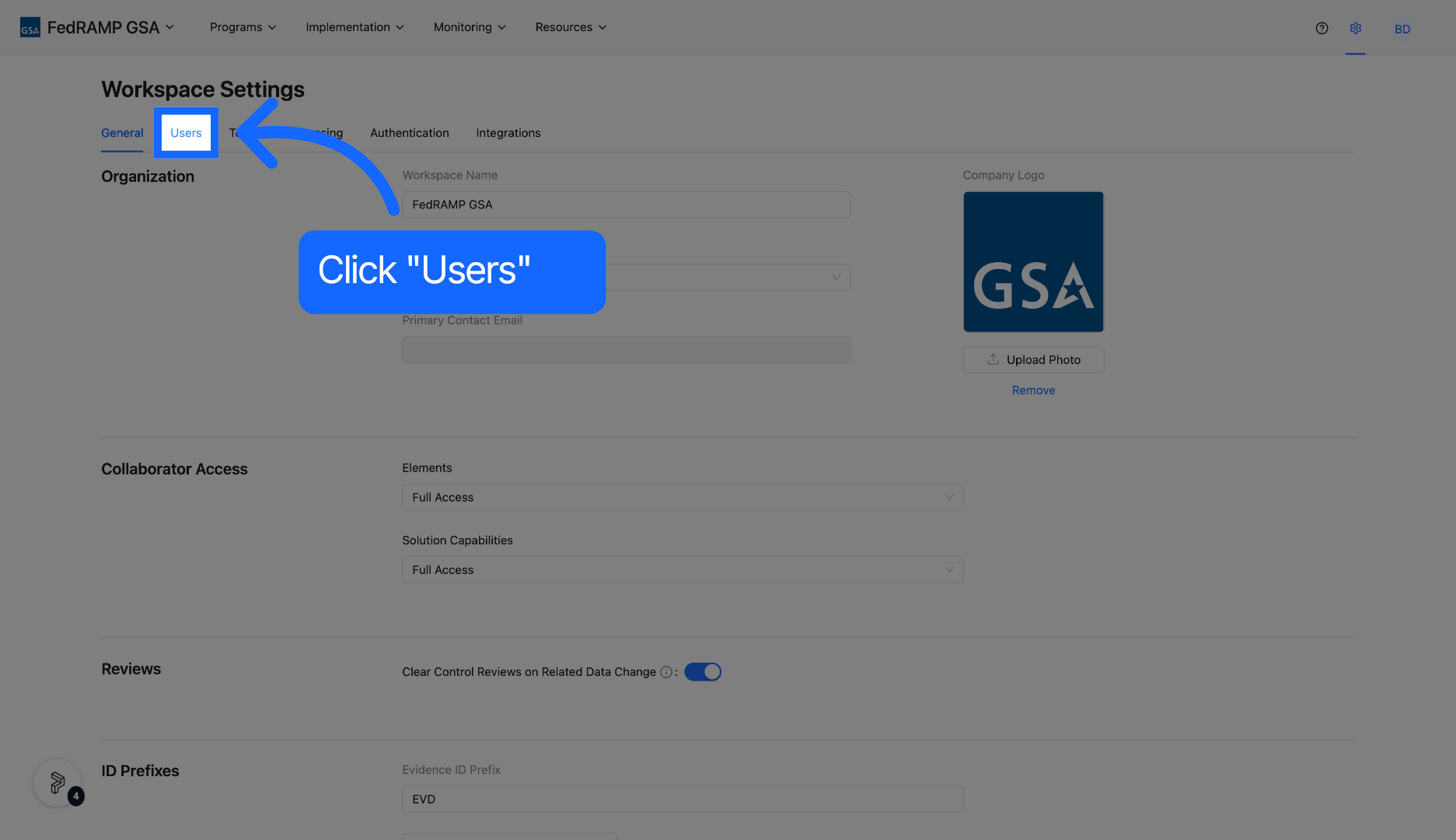 Navigate to Users Section