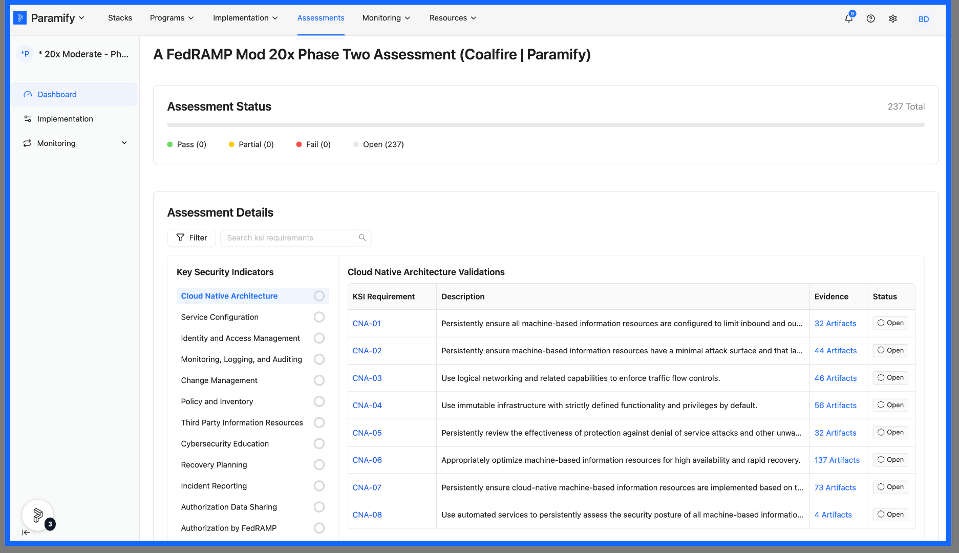 Open Assessment Details Filter