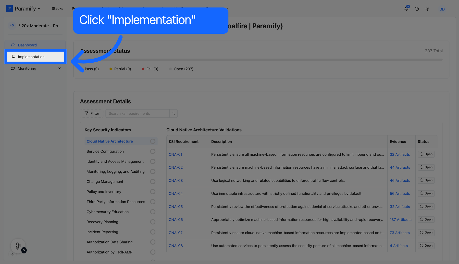 Select Implementation Tab