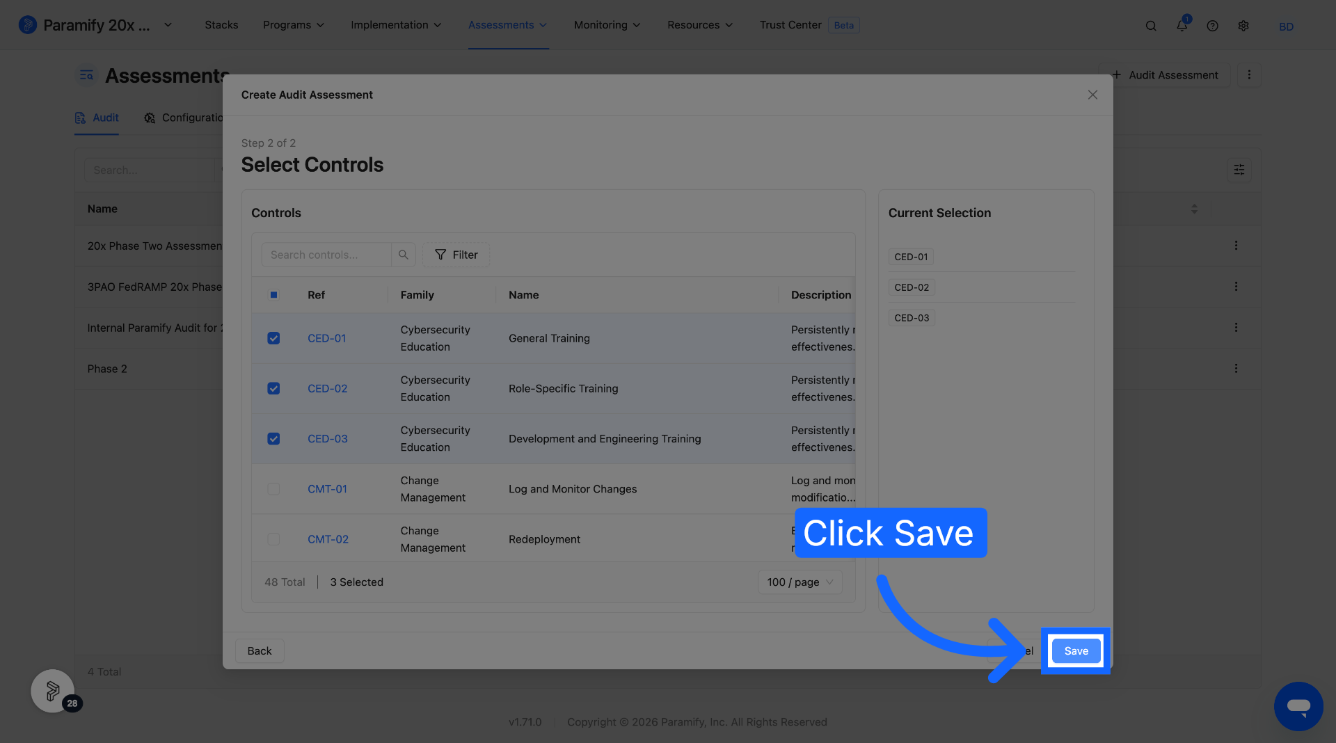 Save Assessment Configuration