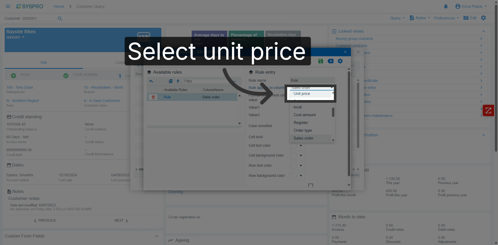 Select Unit Price Column