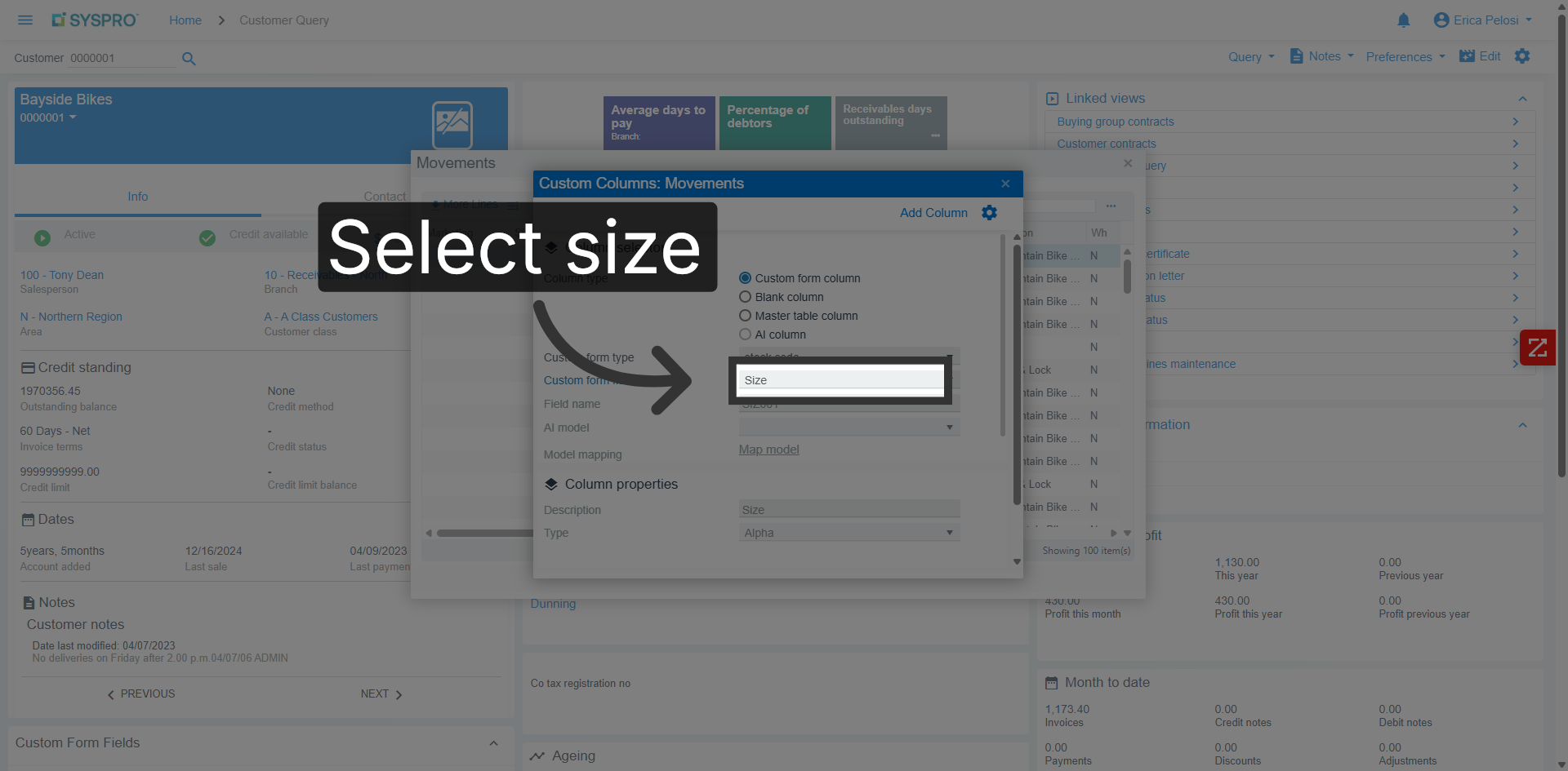 Select Size Column