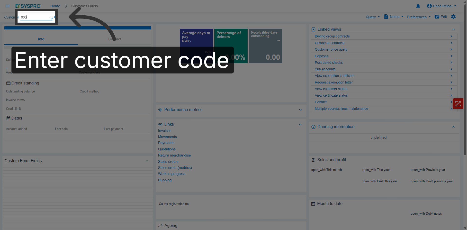 Enter Customer Code
