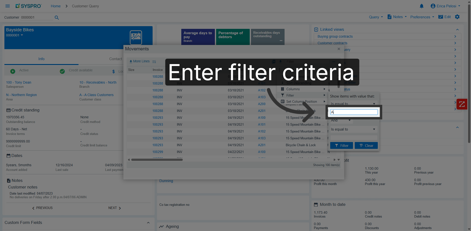 Enter Filter Criteria