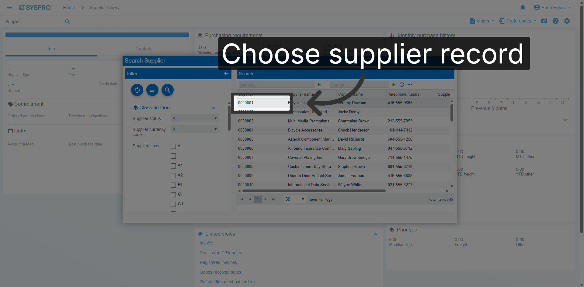 Select Supplier Record