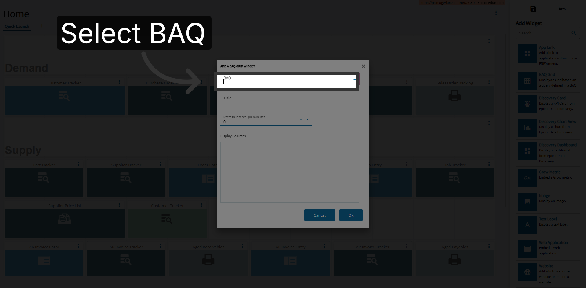 Select BAQ Option