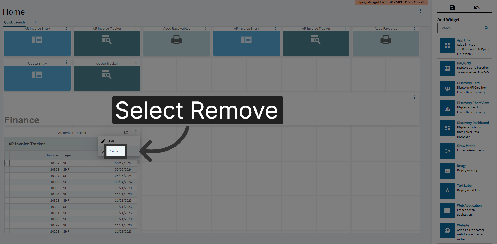 Select Remove Option