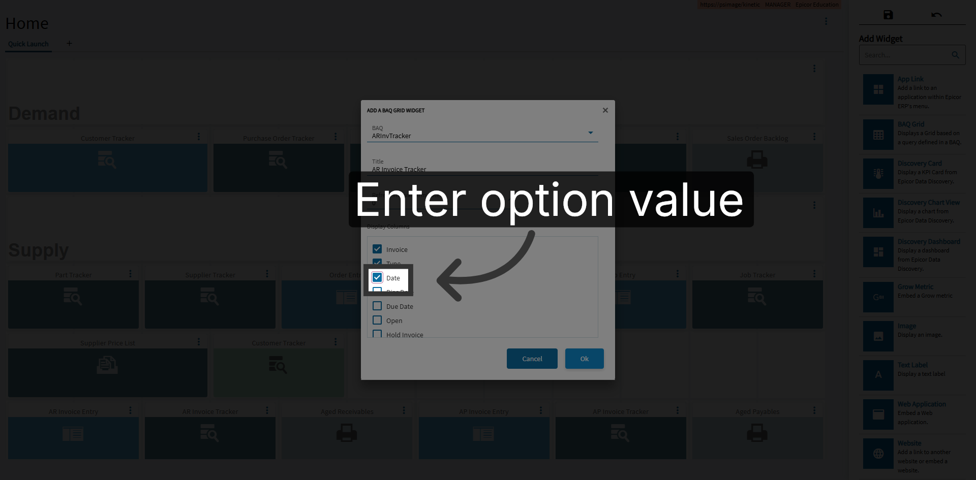 Enter Option Value