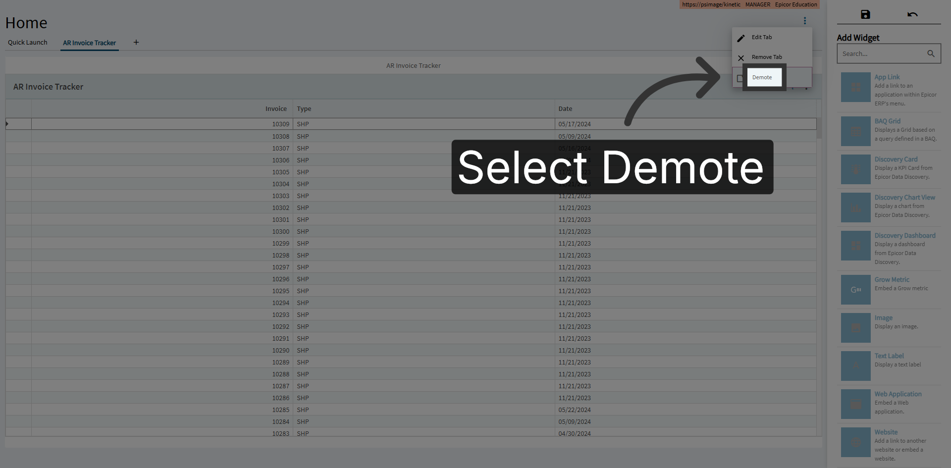 Select Demote Option