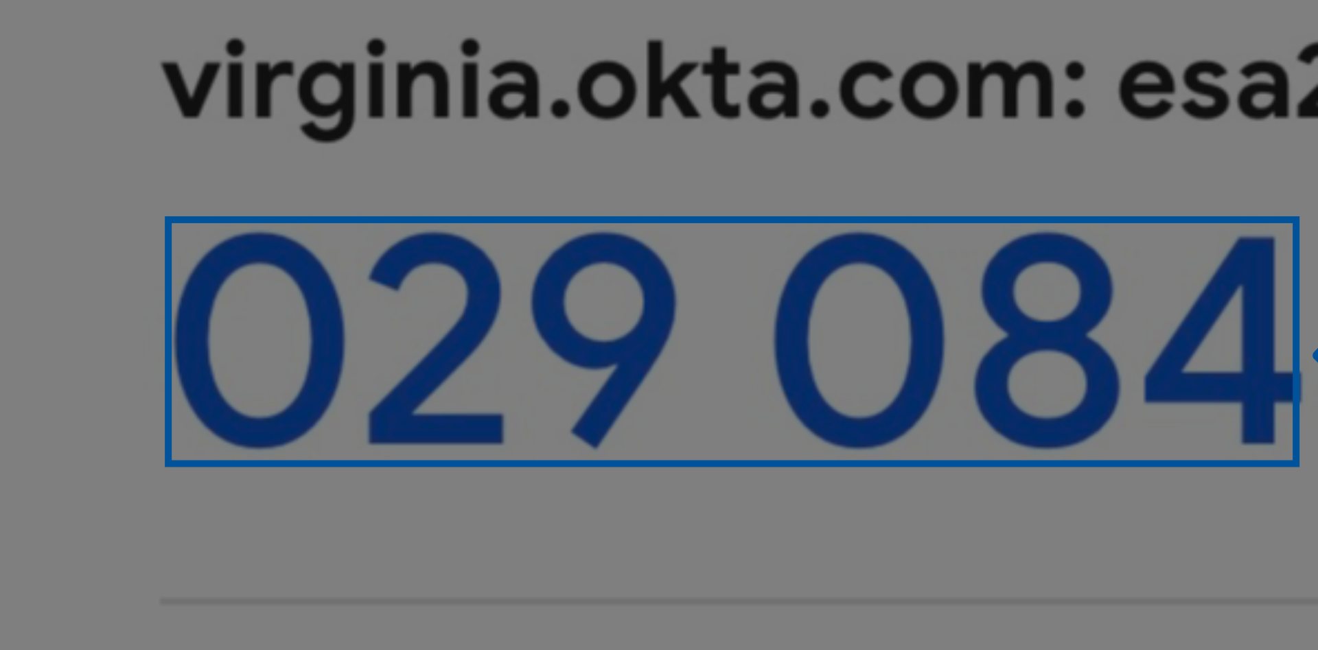 Screenshot of authenticator app showing the authentication code under virginia.okta.com