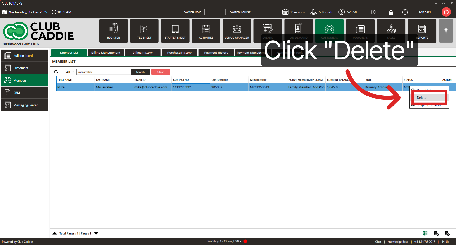 Choose Delete Option