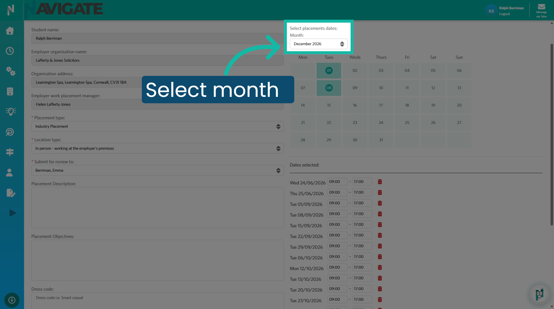 Open the month drop-down menu