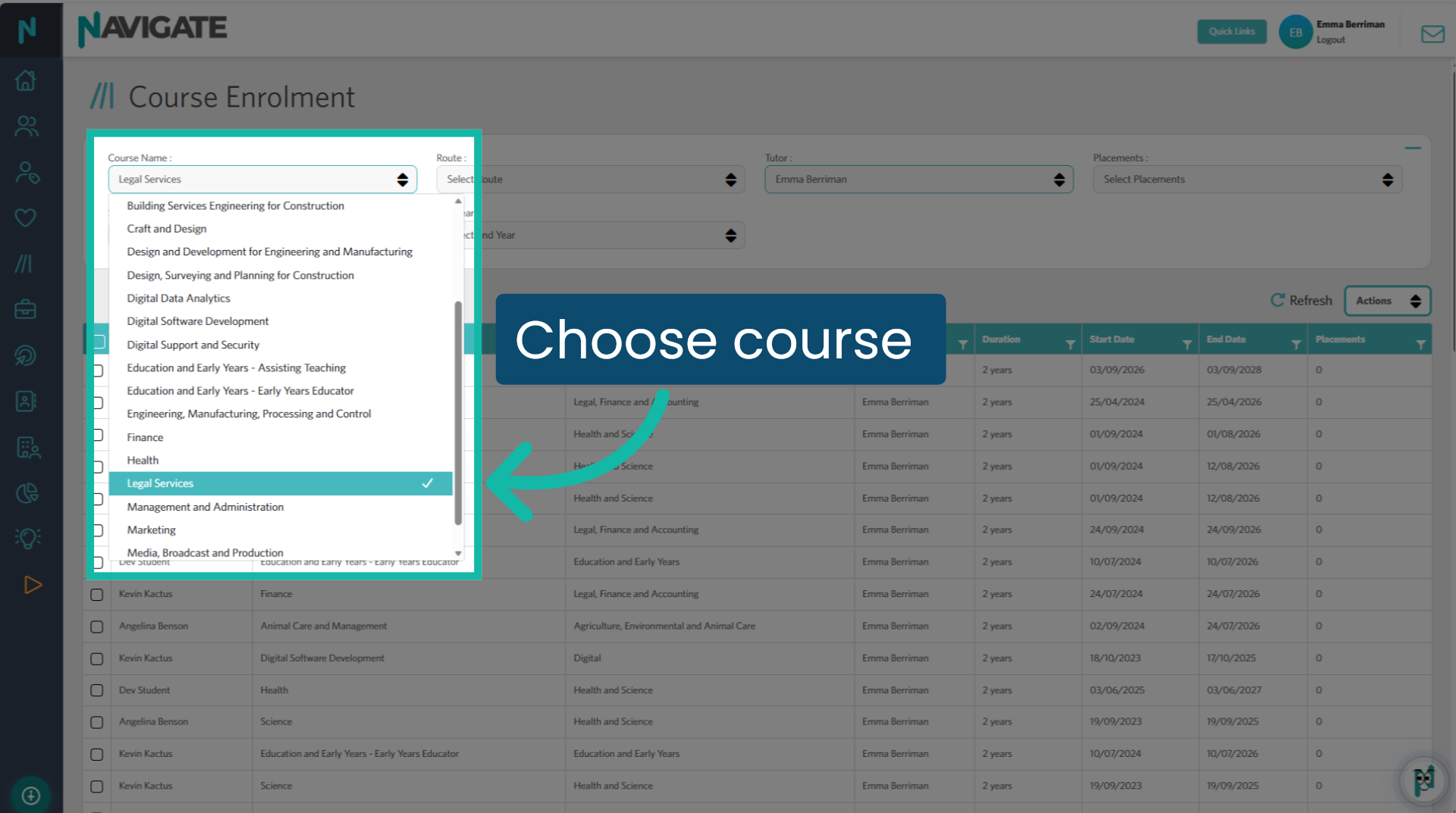 Choose a course
