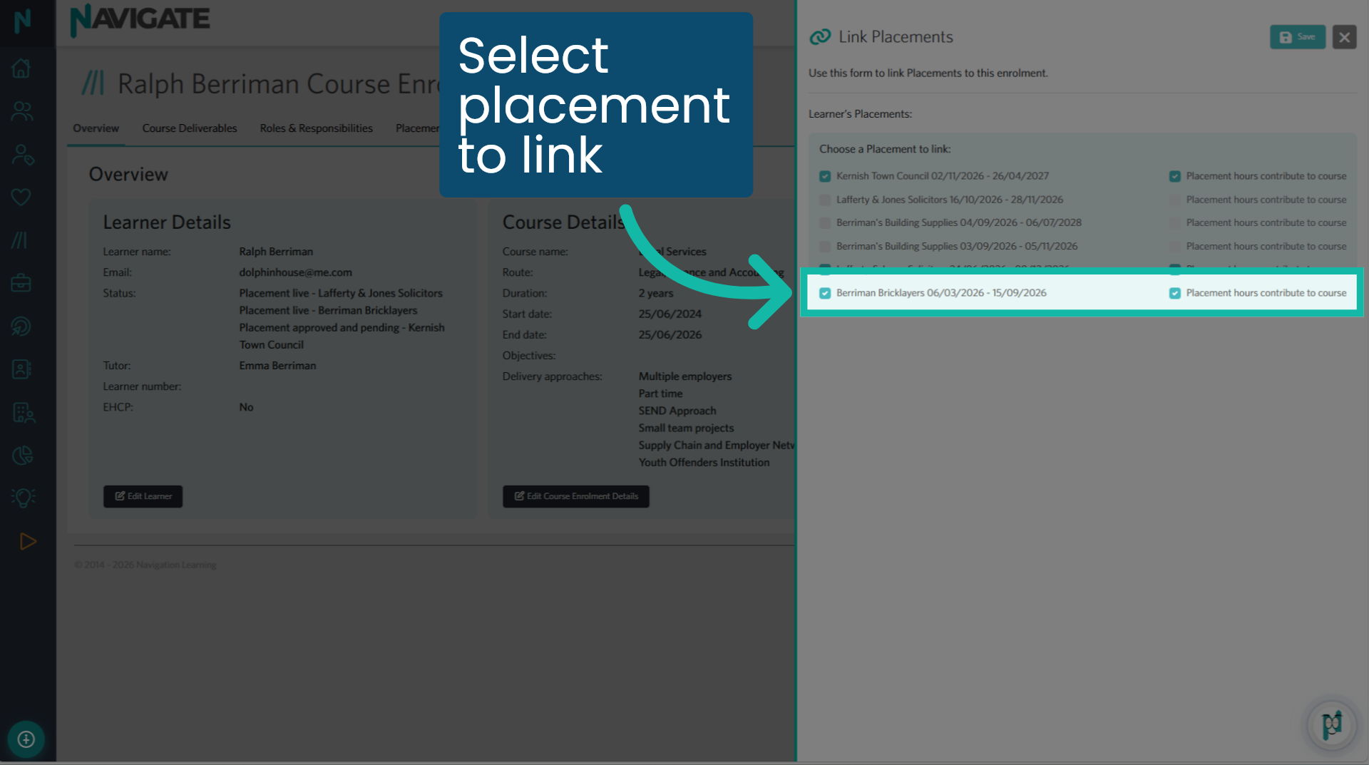 Select a placement to link
