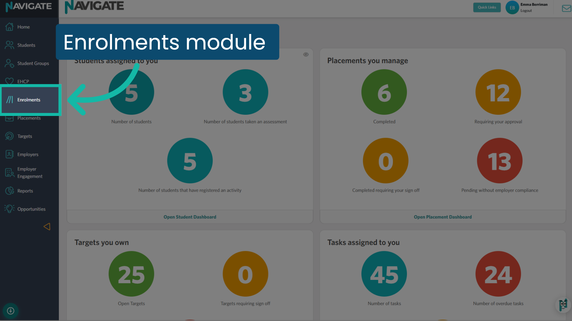 Open the Enrolments module