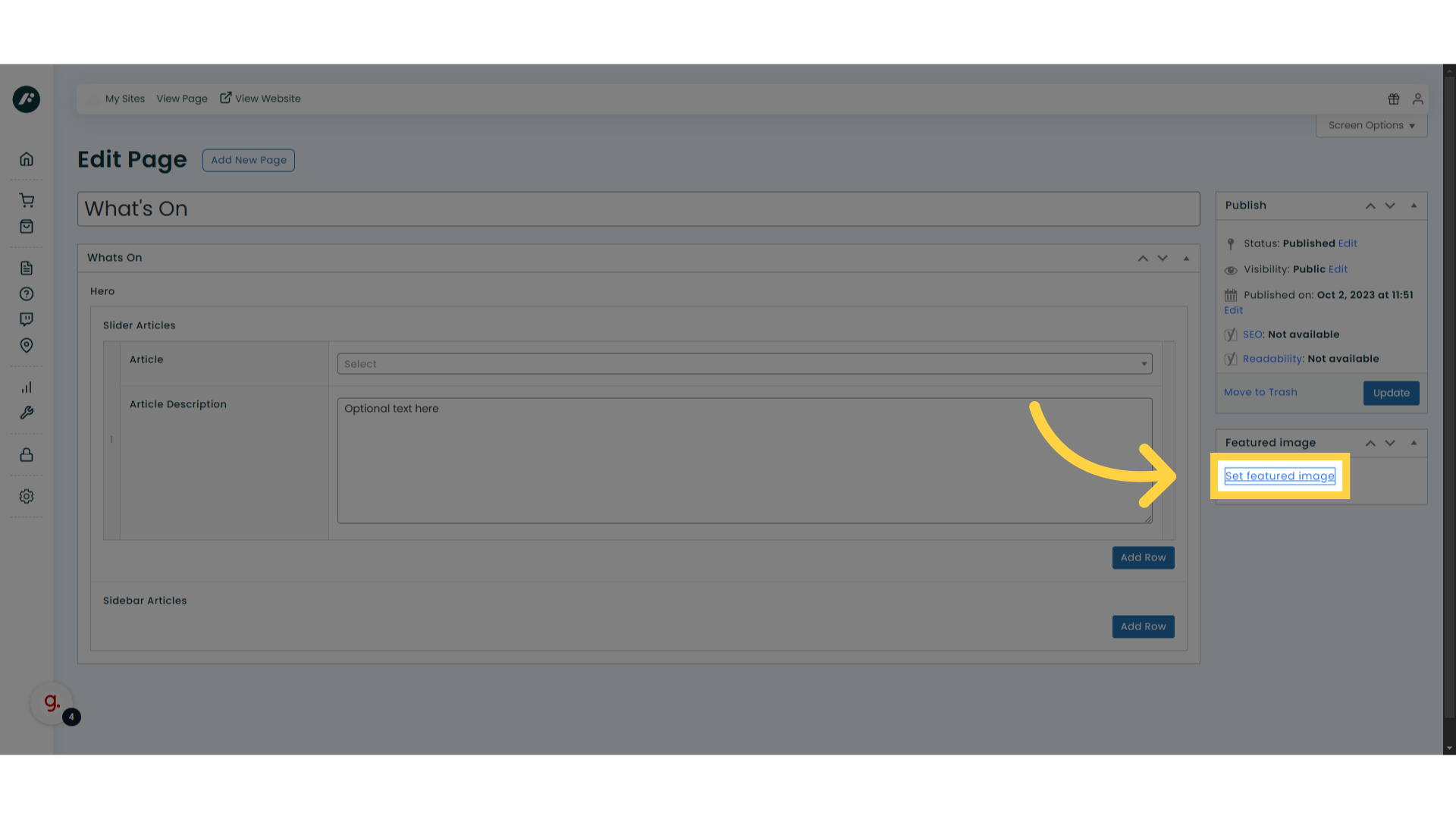 Click 'Set featured image'