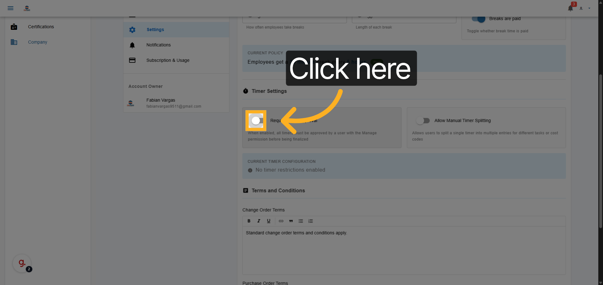 Enable Time Tracking Approval