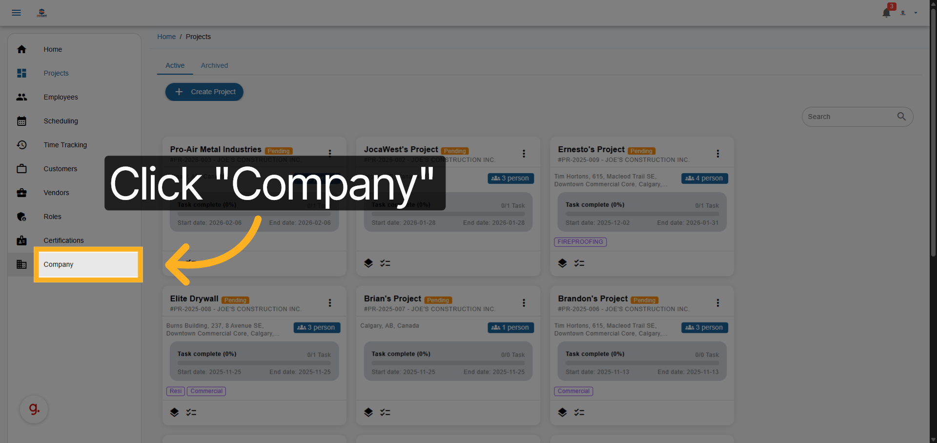 Navigate To Company Section