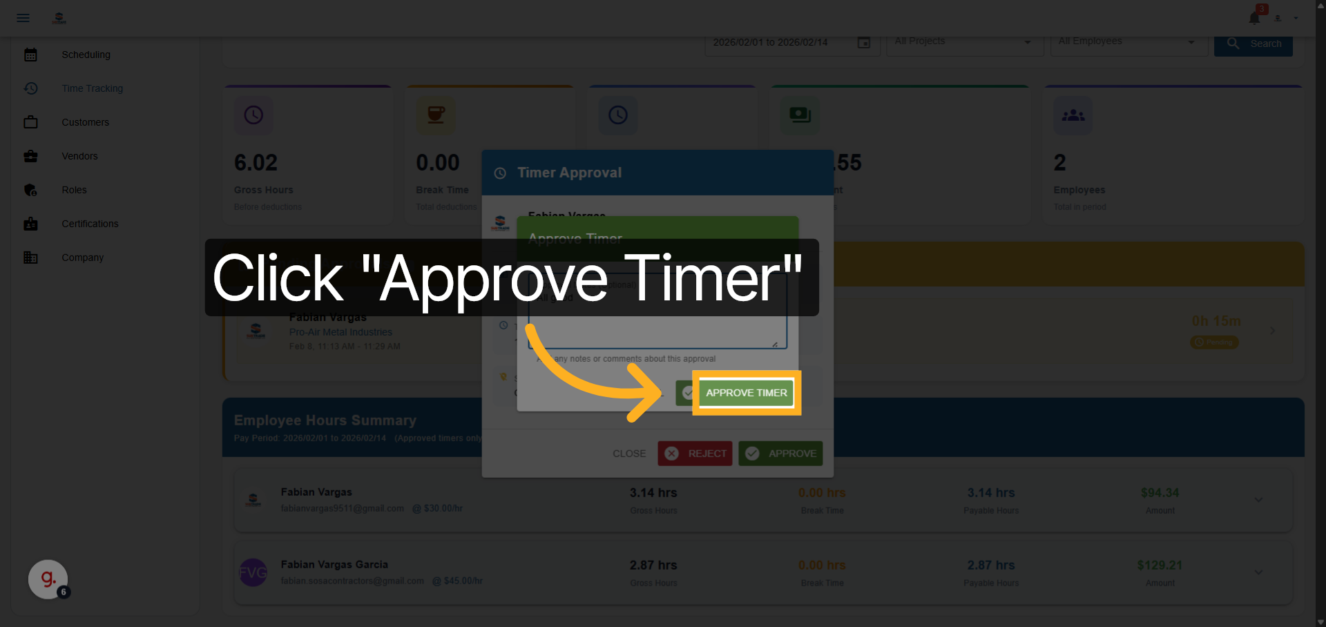 Confirm Time Sheet Approval