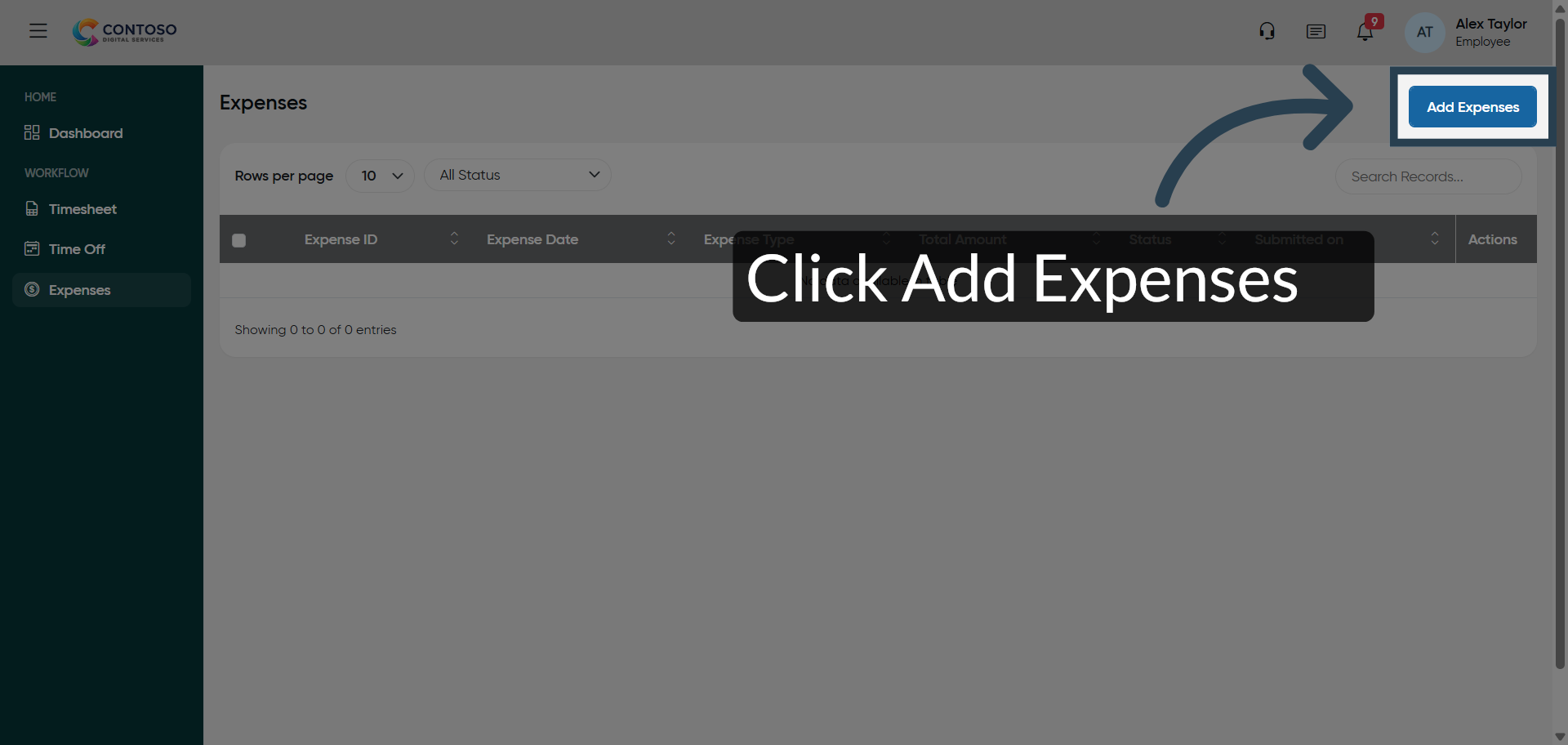 Initiate New Expense Entry