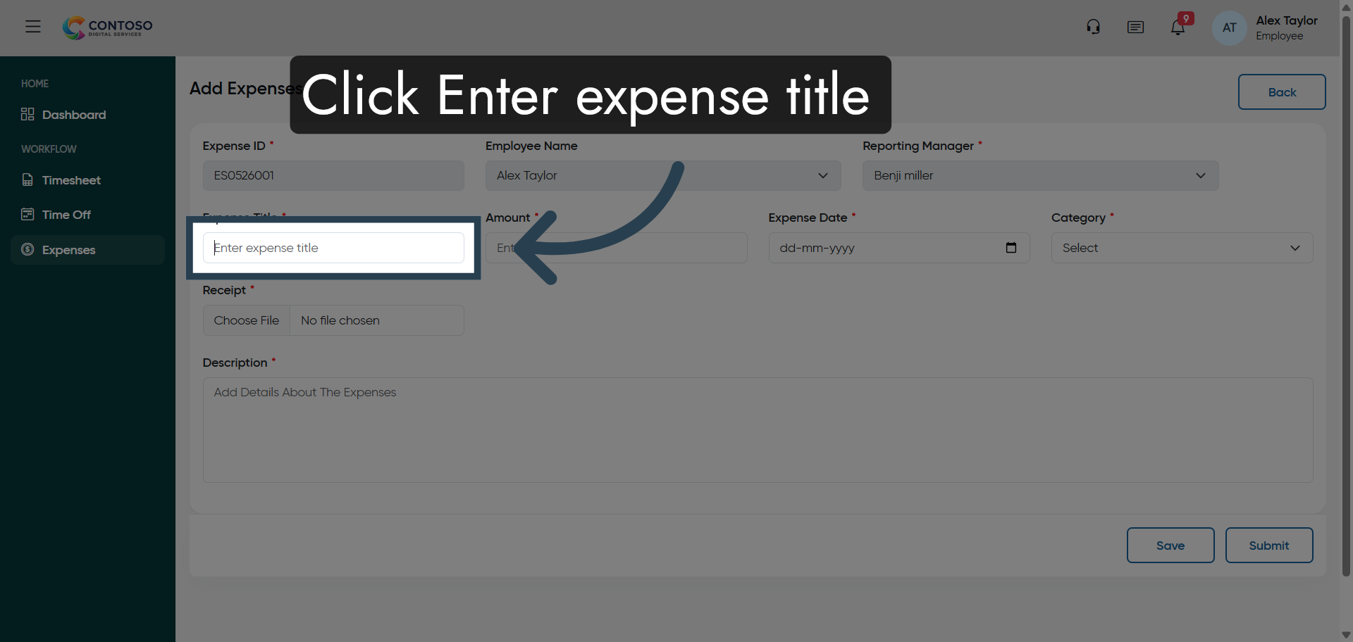 Select Expense Title Field