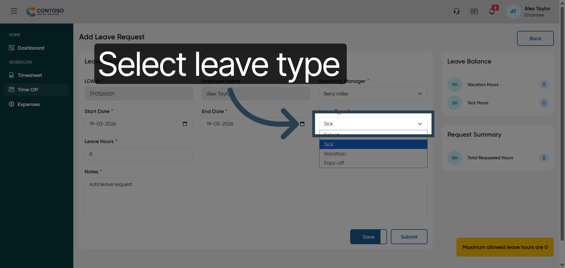 Select Leave Type Again