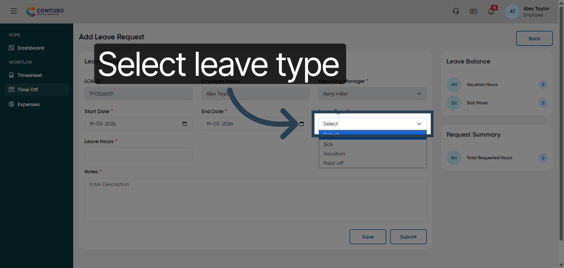 Select Leave Type