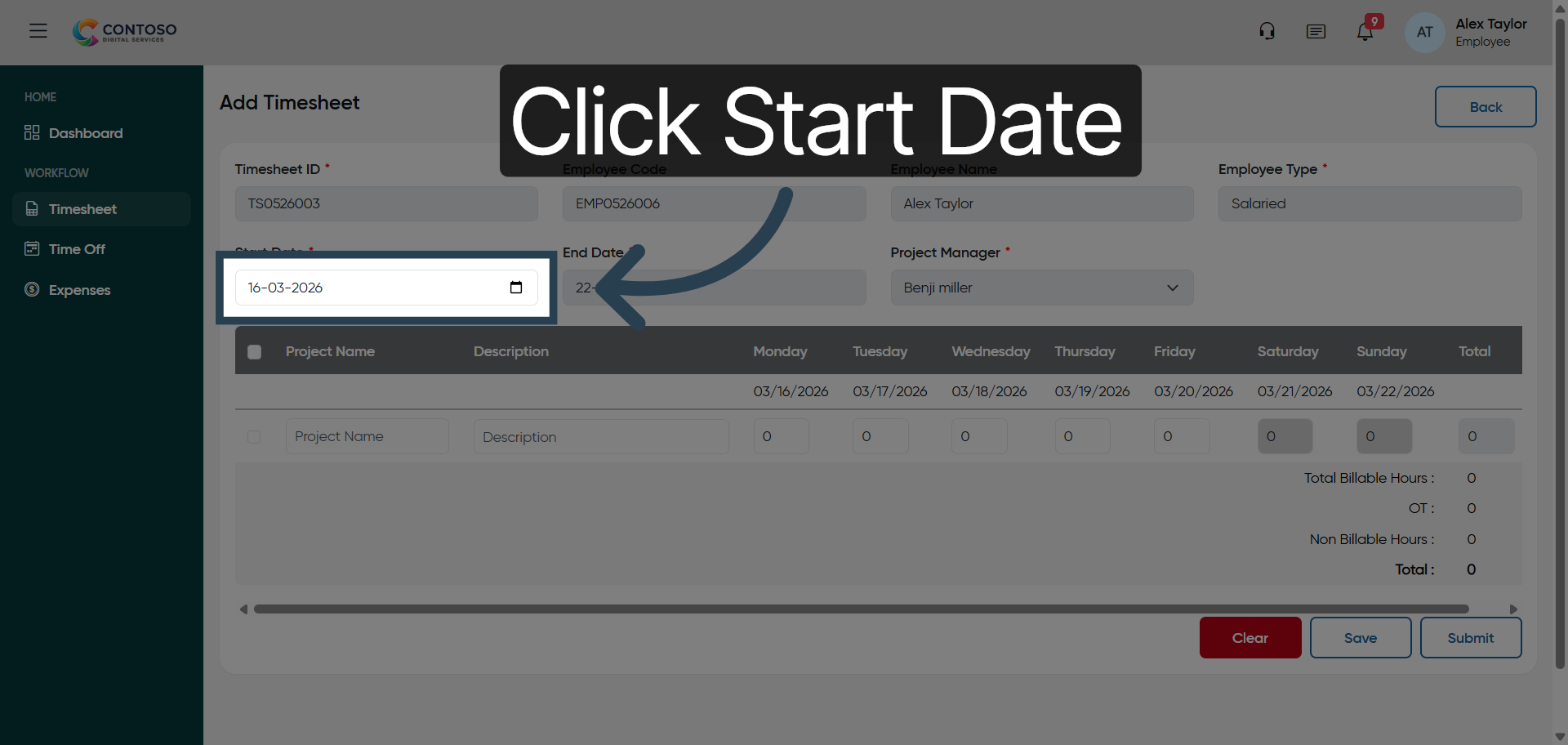 Select Start Date Field