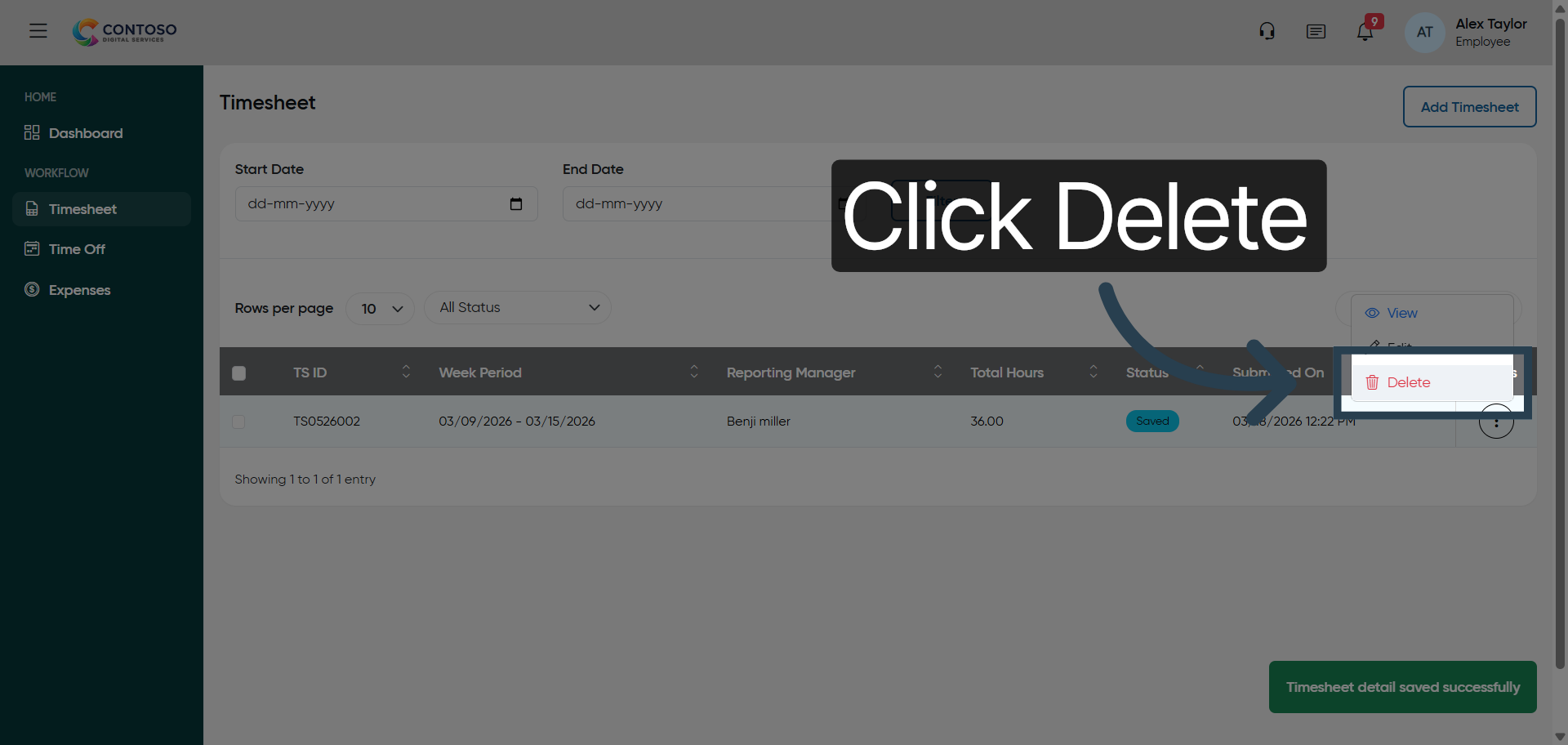 Delete Timesheet Entry