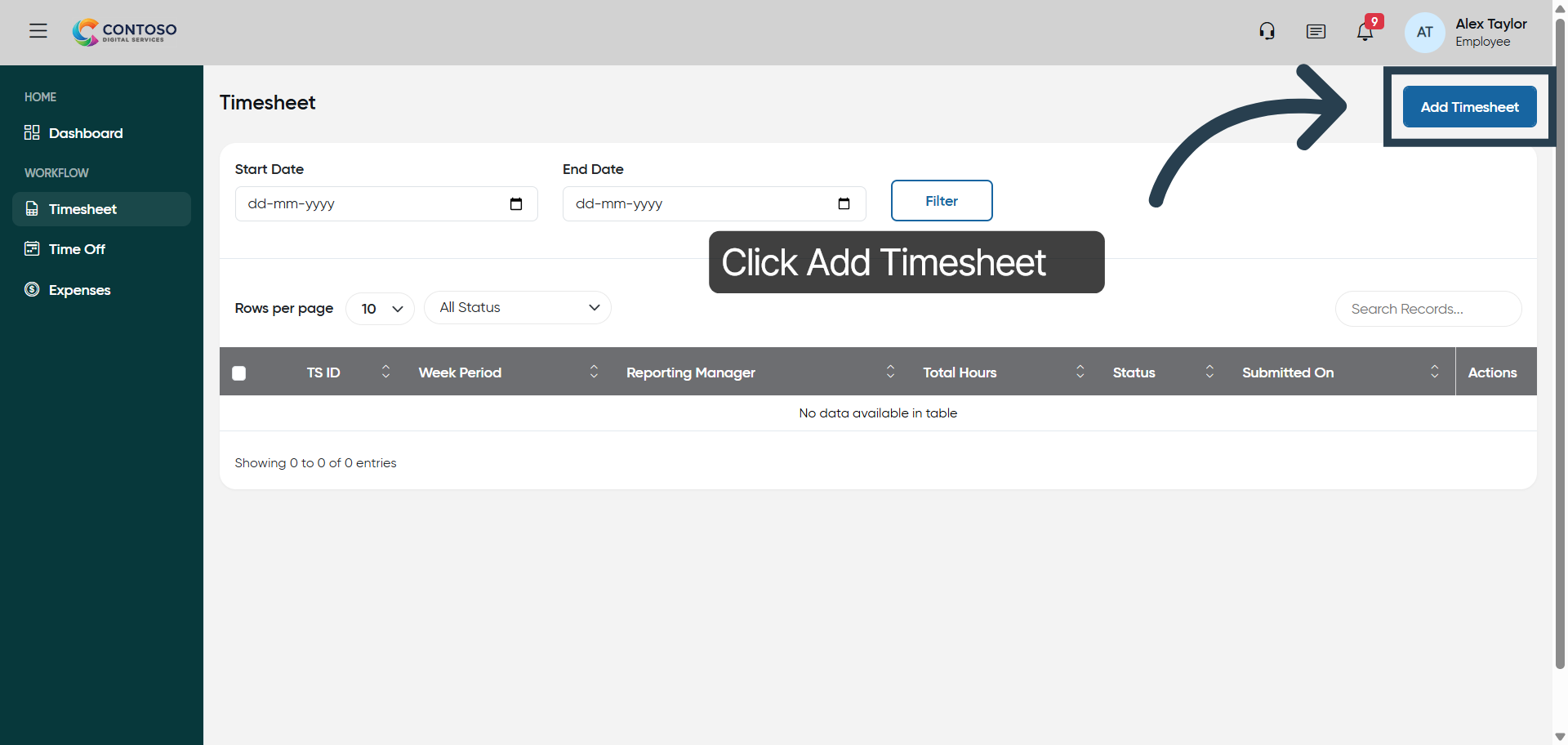 Open Add Timesheet Form        