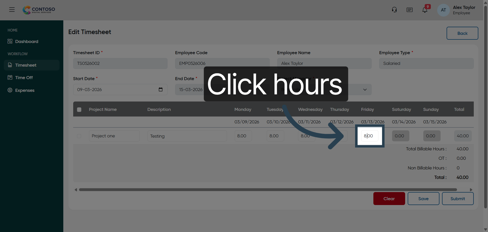 Select Hours To Edit