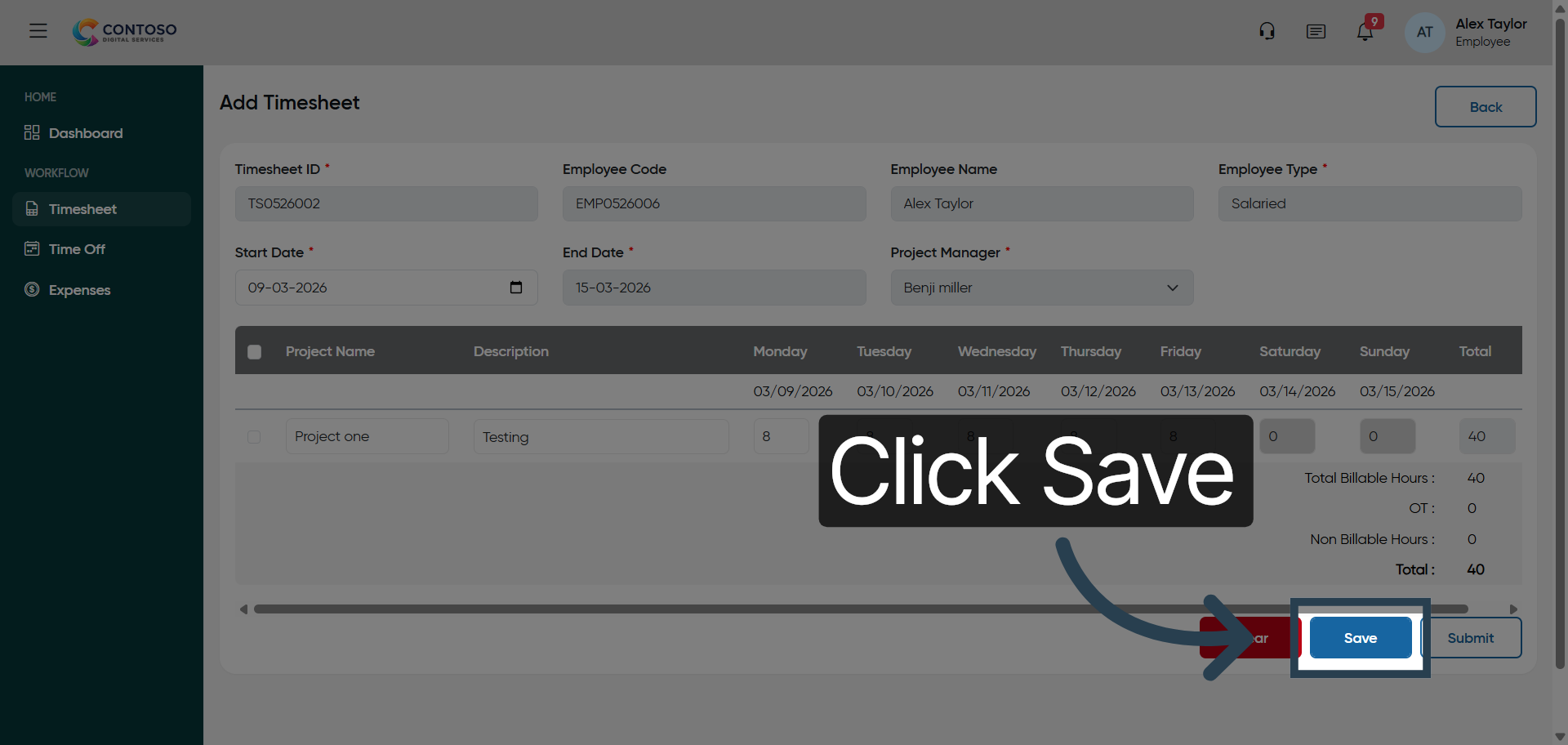 Save Timesheet Entry