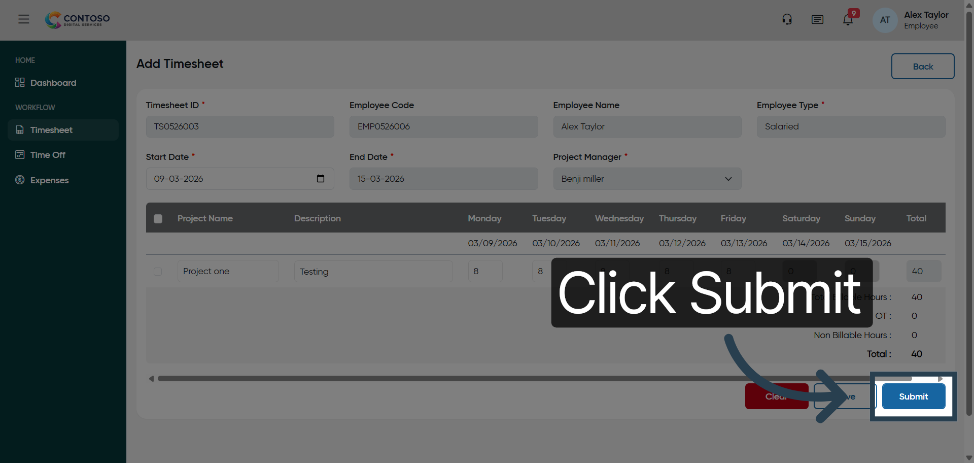 Submit Timesheet Entry