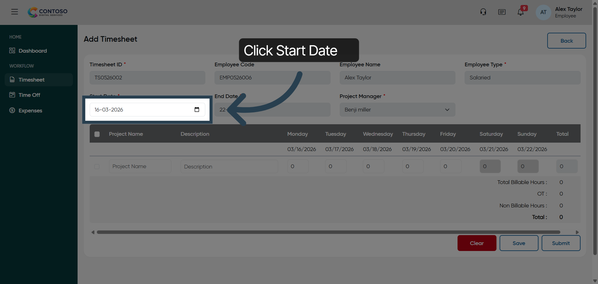 Select Start Date Field